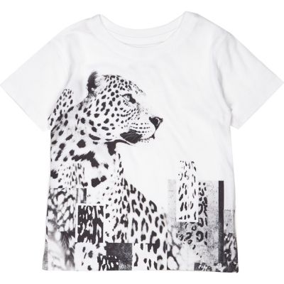 Mini boys white leopard print t-shirt